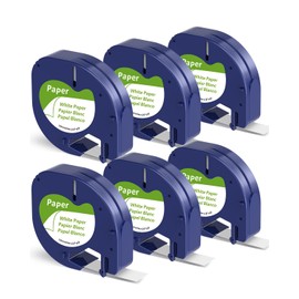 Replace for Dymo Letratag Label Maker Refills 91330 10697 12mm x 4m 1/2 x 13, Black on White for Dymo Label Maker Refills for Dymo Letratag Refills for Dymo Letra Tag LT-100H Plus Printer, 6-Pack