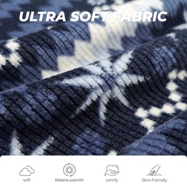 Vulcanodon Mens Ultra Soft Pajama Set, Warm Long Sleeve Prints Sleepwear Cozy Button Down Pjs for Me(NAVY RHOMBUS,M)