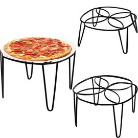 Covzoe Set of 3 Pizza Stand Holders, Heavy Duty Metal Wire Pizza Tray Riser, Tabletop Pizza Display Rack, Petal Shaped Design Food Serving Stand for Home Restaurant Party, 3 Size