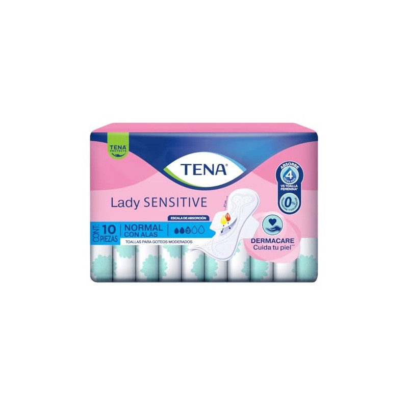 Tena Lady Sensitive Normal con alas 10 piezas