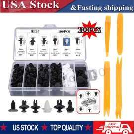 Bumper_Carparts 100PACK Bumper Clips FENDER TRIM Car Auto Push Pin Rivet FASTENER PANEL+ Tools