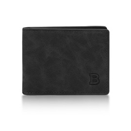Energather Men's Wallet PU Leather Men's Wallets with Multiple Card Slots for Men, Portable Men's Wallets with Zip for Cash, Credit Cards and Change, black, S, Casual