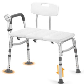 TABEKE Tub Transfer Bench for Bathtub, Tool Free Assembly Shower Chair with Backrest & Armrest, Height Adjustable Shower Bench, Shower Seat for Elderly and Disabled