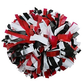 Danzcue 2 Pack 6" Plastic Cheerleading Pom Pom with Baton Handle, Black/Red/White