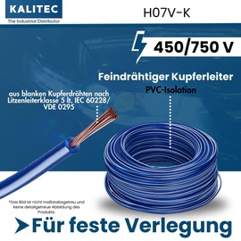 Kalitec 10 Metres H07V-K 1.5 mm² Dark Blue/White Wiring Cable I Flexible Wire PVC Single Wire I Stranded I Wiring Fine-stranded I Single Cable I Single Wire I Switch Wire