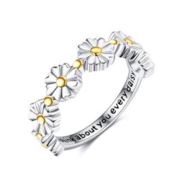 DAYLINLOVE Daisy Ring 925 Sterling Silver I Think About You Every Daisy Thumb Ring Jewellery Gift for Women Girls Women Mother Daisy Lovers, Precious metal, No Gemstone