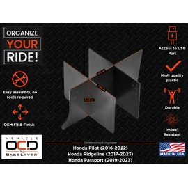 Vehicle OCD – Center Console Divider and Glove Box Organizer for Honda Pilot (2016-2022), Ridgeline (2017-2023), and Passport (2017-2023) – Made in USA – SLX516