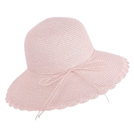 Sun Hat Stylish Summer Hat with Bow Straw Hat Women Girls Beach Hat Elegant Women's Hat Foldable Breathable Leisure Hat Wide Brim Beach Hat Sun Protection Retro Holiday Beach, pink