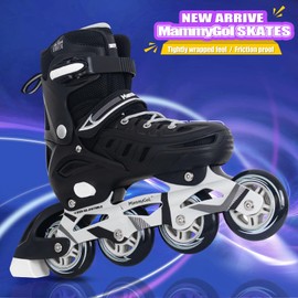 Inline Skates for Kids Boys Girls, Adjustable Aggressive Durable Roller Blades with Giant Wheels, High Performance Skates for Children Black Size 13 1 2