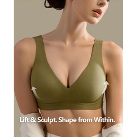 Sujiin Wireless Seamless Bra for Women, V-Neck Bralette with Removable Pads, Soft Support T-Shirt Bra for Daily Wear Purple-XXL