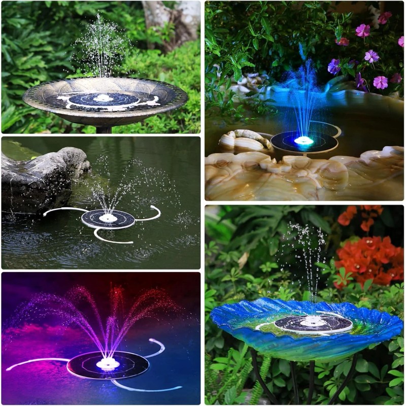 AISITIN Solar Bird bath Fountain with 6 Nozzles, LED &