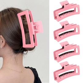 5 Inch Pink Extra Large Claw Clips for Thick Hair and Long Hair, 4 Pack Xl Jumbo Claw clips, Oversized Matte Non-slip Rectangle Hair Clips for Women - Color: Pink