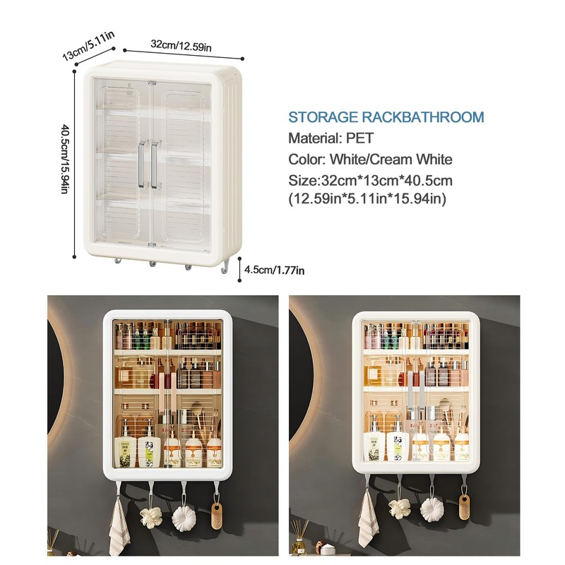 DASITON Wall Mounted Large Capacity Makeup Organizer,Dustproof Cosmetic Organizer,Bathroom Organizers