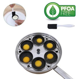 6 Cups Egg Poacher Pan - Stainless Steel Poached Egg Cooker – Induction Cooktop Egg Poachers Cookware Set with 4 Nonstick Large PFOA FREE Egg Poacher Cups and Silicone Spatula