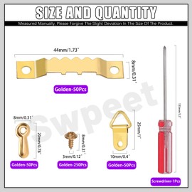 Swpeet Picture Hanging Kit Include Sawtooth Picture Frame Hanging, Frame Picture Turn Buttons, Pieces Screws and Screwdriver for Hanging Pictures, Photos, Drawing (Golden)
