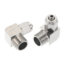 INFINAUTO Push to Connect Air Fittings 4mm / 5/32" 90 Degree Elbow Air Line Quick Joint Nickel Plated Copper 9.7mm / 1/8"BSPT 2 Pcs Silver Tone