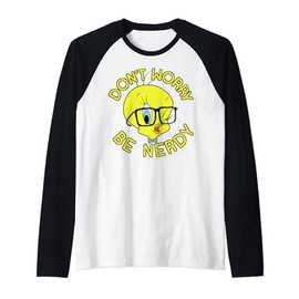 Looney Tunes Tweety Bird Don't Worry Be Nerdy Raglan Baseball Tee