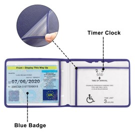 VANHVIS Disabled Badge and Timer Holder, PU Leather Blue Badge Wallet Protector Disabled Parking Permit Cover Hologram-Safe (Deep Blue Holder)