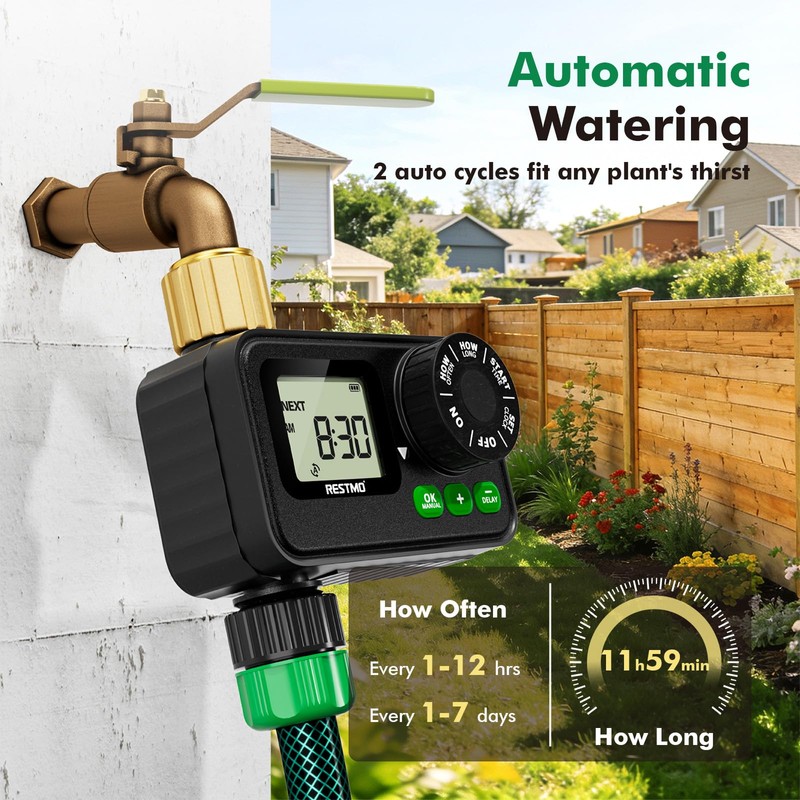 RESTMO Sprinkler Timer for Outdoor Hose Faucet, Up to 11h59m