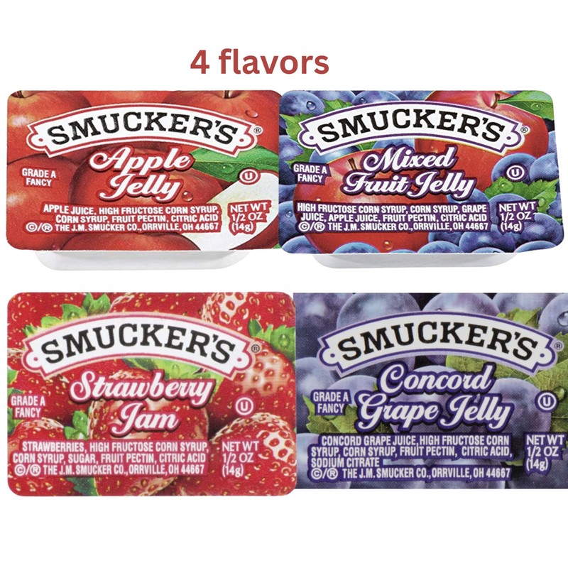 Assorted Jelly & Jam Cups – Single-Serve Apple, Grape, Strawberry