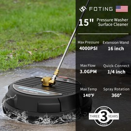FOTING 15" Pressure Washer Surface Cleaner Attachment, 4000 PSI 3.0GPM Power Washer Accessory Rotary Brush with 2 Nozzles - 1/4" Quick-Connect for Driveway Outdoor Patio Housing Cleaning