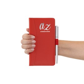 Address Book A-Z Red Index Hard Back Slim Address & Pen Alphabetic Tabs (Red)