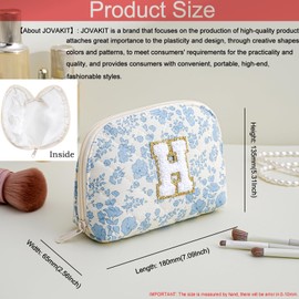 JOVAKIT Conch Alphabet Makeup Bag Cosmetic Bag for Women, Christmas Gifts for Women Girls, Blue Floral Coquette Travel Bag, Zipper Make Up Pouch Organizer Trendy Stuff (Blue Floral H)
