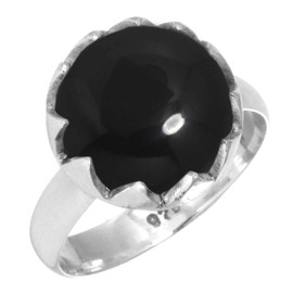 Jeweloporium 925 Sterling Silver Ring for Women Size V 1/2 Real Black Onyx Gemstone Solitaire Silver Ring Valentine's Day Gift Costume Jewelry