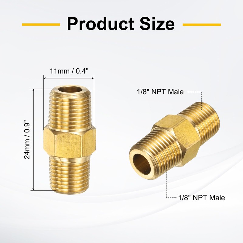 sourcing map 2pcs Brass Pipe Fitting 1/8" BSPT x 1/8"