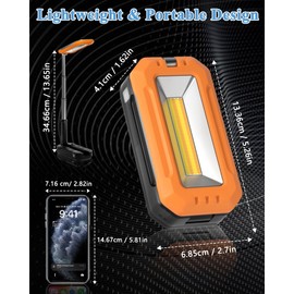 HOMECHOOSE LED Work Light, Rechargeable Work Light with Magnet Base & Hanging Hook, 7000mAh Battery, Cordless Portable Work Lights, Small Bright for Car Repairing & Mechanics, Emergency, Outdoor