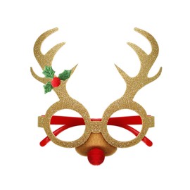 Dzrige Christmas Glasses Frame Gold Christmas Eyeglasses Funny Elk Antlers Sunglasses for Xmas New Year Eve Party Favor Supplies