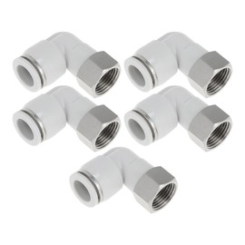 HEROFFIX Push to Connect Luftanschlüsse 1/2" 90 Grad Weiblicher Gewindeanschluss Kunststoff Metall 3/8" BSPT 5 Stück Weiß Silber Ton