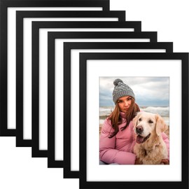 AUEAR, 11x14 Picture Frames Set of 6, with Mat for 8x10 or 11x14 without Mat, Composite Wood Gallery Photo Frames with Plexiglass, Wall Mounting (Black)