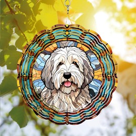 64decals 64memory Old English Sheepdog Wind Spinner, Old English Sheepdog Wind Spinner Hanging for Yard and Garden, Unique Gift Wind Spinner, 3D Hanging Wind Spinner Outdoor