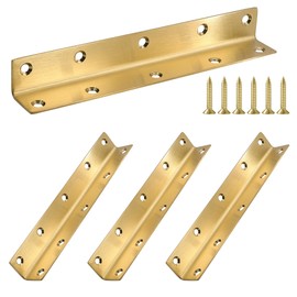 L Bracket, Heavy Duty Corner Brace, 4 Pack 8 Inch Stainless Steel Shelf Bracket Angle Bracket for Shelves, Gold Metal Braces for Wood, 200mm Overall Length
