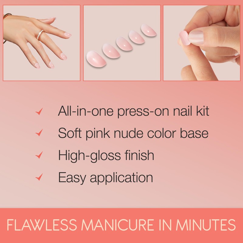 Ardell Nail Addict Naked Innocent, Press On Nails, Short Round