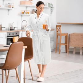 Cuffbow Cotton Robe for Women and Men Lightweight Waffle Knit Bathrobe Couple V Neck Spa Sleepwear(Women,2x-3xl,White)