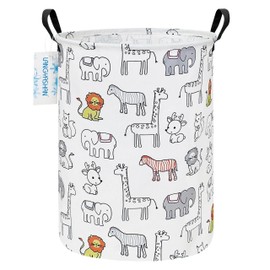 LANGYASHAN Laundry Basket Canvas Fabric Collapsible Organizer Basket for Storage Bin Toy Bins Gift Baskets Bedroom Clothes Children Nursery Hamper (Zoo)