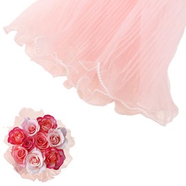 1 Roll Bouquet Wrapping Paper, 4 Yard Pearl Edge Flower Wrapping Mesh Yarn, 28cm Wide Wrinkled Wavy Net Yarn for Christmas Wedding Birthday Flower Bouquet Gift Packaging (Pink)