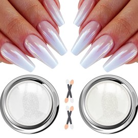 White Pearl Chrome Nail Powder - Aurora Ice Shimmer Moonlight Nail Powder, Mermaid Iridescent Chrome Pigment Powder for Nails, Gifts for Women Mirror Effect Glitters Nail Art Powder for DIY Salon