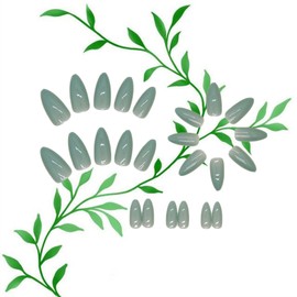 Jade Green Press on Nails 24Pcs for DIY Manicure Medium Almond Glossy Light Green Acrylic False Nails Emerald Green Fake Nails Gel Glue on Nails Stick on Nails for Coquette Women Girls Simple Design