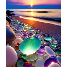 JUJUHOOD Beach Paint by Number Kits for Adults Beginner,Sunset Paint by Number Kit for Adults, Adult Paint by Number Canvas with Paintbrushes and Acrylic Pigment 16x20 inch,Sunset Beach