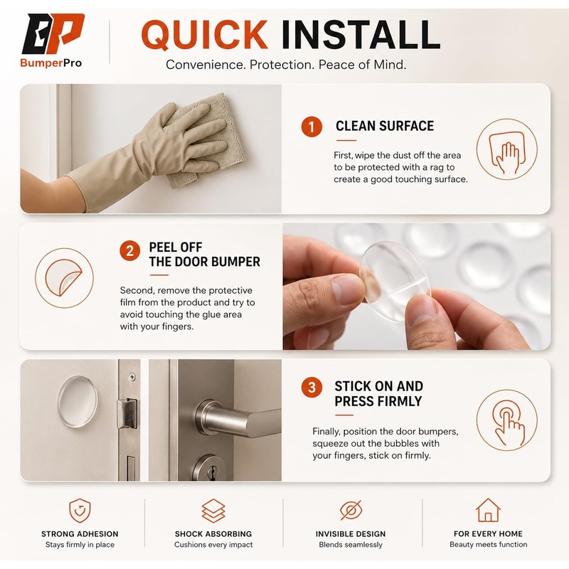 Door Knob Wall Protectors 6-Pack, 2 Inch Clear Silicone Door