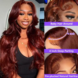 30 Inch Reddish Brown Lace Front Wigs Human Hair 13x6 Body Wave Lace Front Wig 180% Density 33# Lace Frontal Wigs Pre Plucked with Baby Hair for Women Glueless Wigs Human Hair