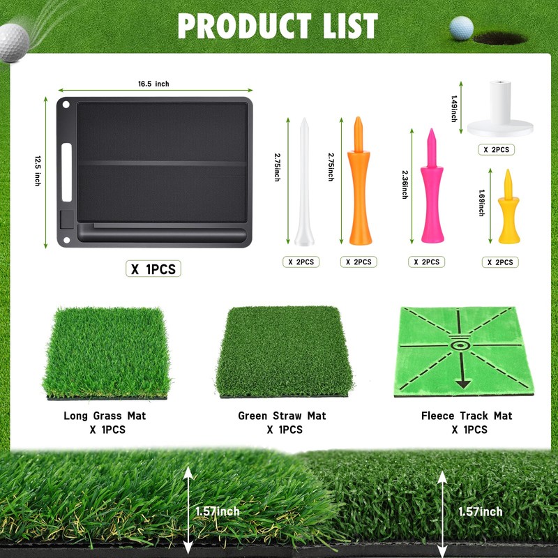 Golf Hitting Mat, 3-in-1 Golf Practice Mat, Replaceable Turf Golf