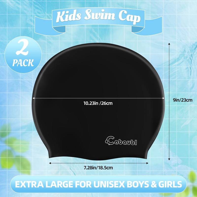 2 Pack Swimming Cap for Kids (Black+Rose red)