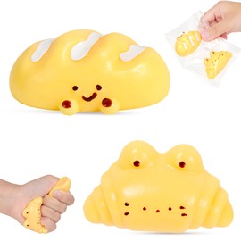 2Pcs Bread Taba Squishy, Cute Bread Squeeze Toys, Squishies Sensory Mochi Toys, Taba Soft Stress Relief Fidget Toys for Adults Kids, Party Favors, Taba Squishy Stress Balls for Anxiety Relief