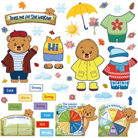 Gilprop 58 Pcs Weather Bulletin Board Set for Classroom 12 x 8 Inch Cute Animal Dress Weather Chart Seasonal Bulletin Board Cutout Decorations for School Preschool Homeschool Wall Decor(Bear)