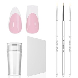 HYWWPFLAY Jelly Nail Stamper & Liner Nail Art Brushes - French Tip Nail Design Tools, Silicone Nail Art Stamping Stamper with Scraper, French Tip Stamp Liner Brush for Manicure Home DIY Salon