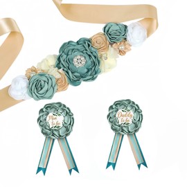 Lauthen.S Flower Maternity Sash Belt and Daddy To be Mom To be Corsage Set for Greenery ThemeBaby Shower Pregnancy Gender Reveal Party Photo Props